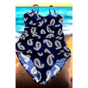 Boden Bikini Swimsuit Boho Blue Paisley Beach Removable Straps Slimming Waist 10